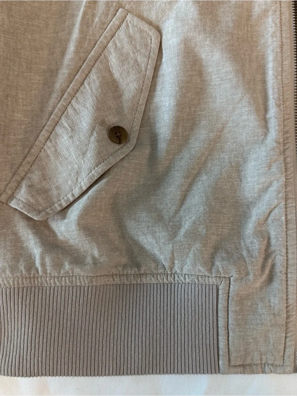 Banana Republic Mens Linen Blend Bomber Jacket Large Sand Castle Tan Zip